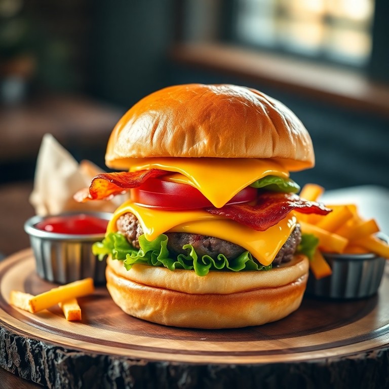 Baconscheibe Cheeseburger im Heißluftfritteuse