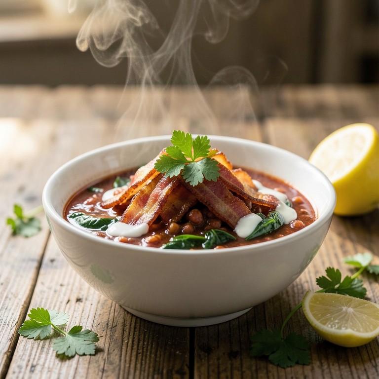 Blitz-Linsen-Eintopf mit Spinat und knusprigem Speck