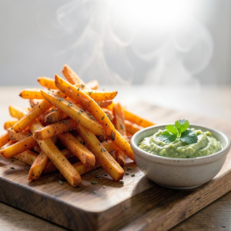 Süßkartoffel-Pommes mit Avocado-Dip (Heißluftfritteuse)